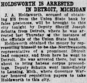 Newspaper Clipping "Holdsworth Arrested"